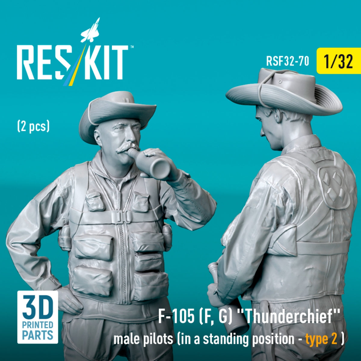 RESKIT RSF32-0069 F-105 (F, G) « Thunderchief » pilotes masculins (position debout - type 1) (2 pièces) (Impression 3D) 1/32 – Bild 2