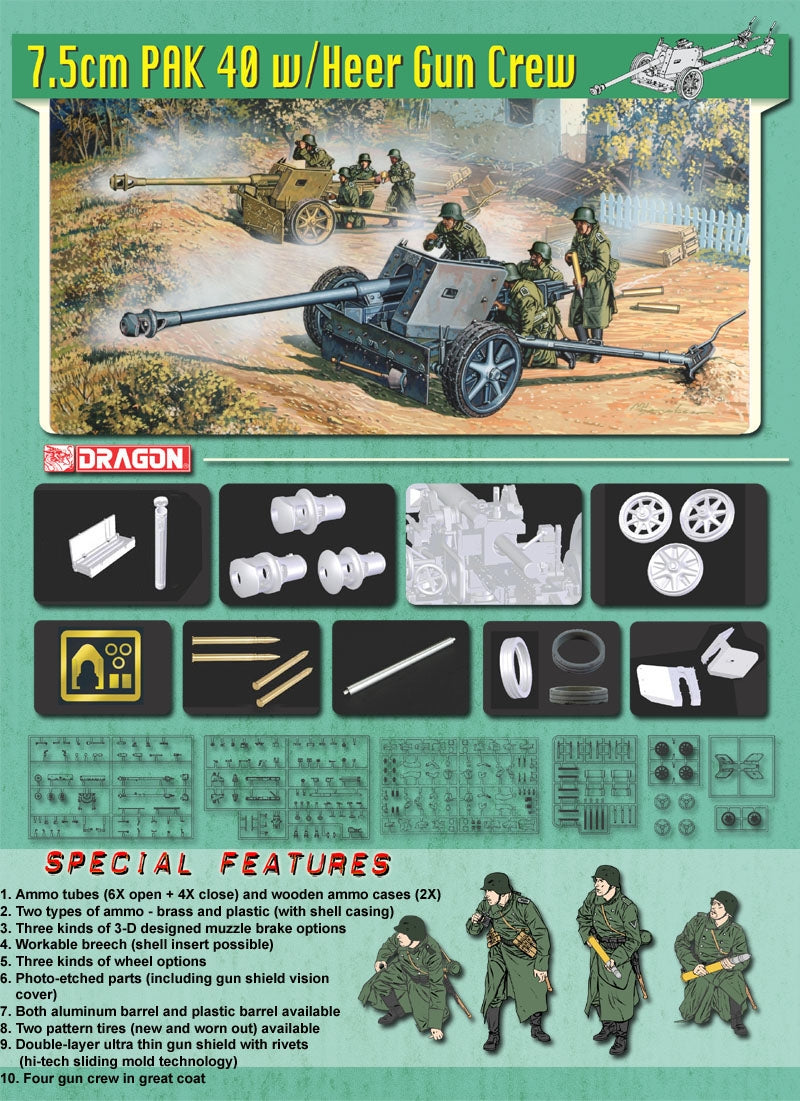 Dragon 6249 Canon PaK 40 de 7,5 cm avec équipage de canon Heer, échelle 1/35