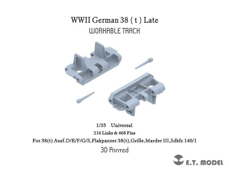 ET Model P35-007 WWII Allemand 38t (t) Chenilles fonctionnelles tardives (Impression 3D) 1/35