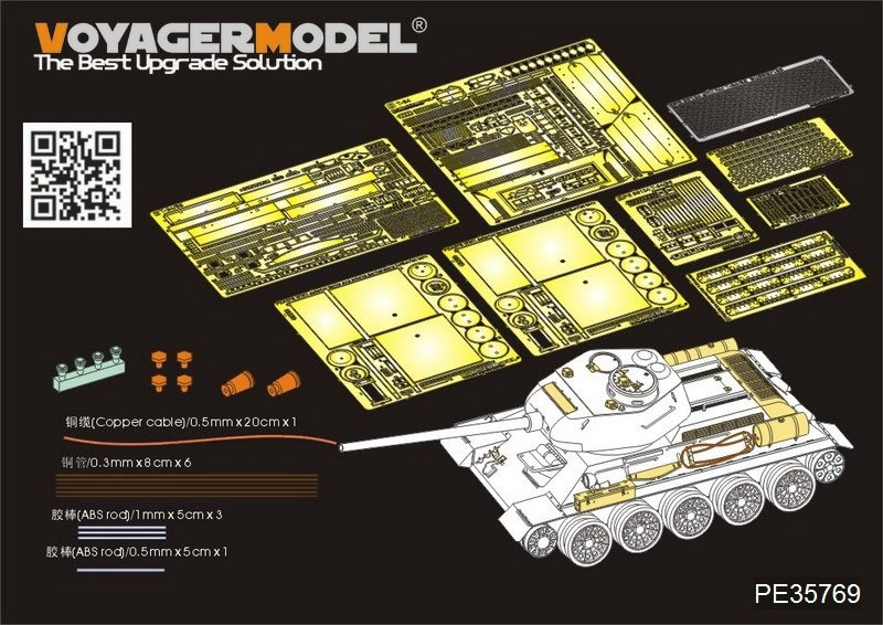 Maquette Voyager PE35769 T-34/85 russe n° 112, production de base (pour ACADMY 13290), échelle 1/35