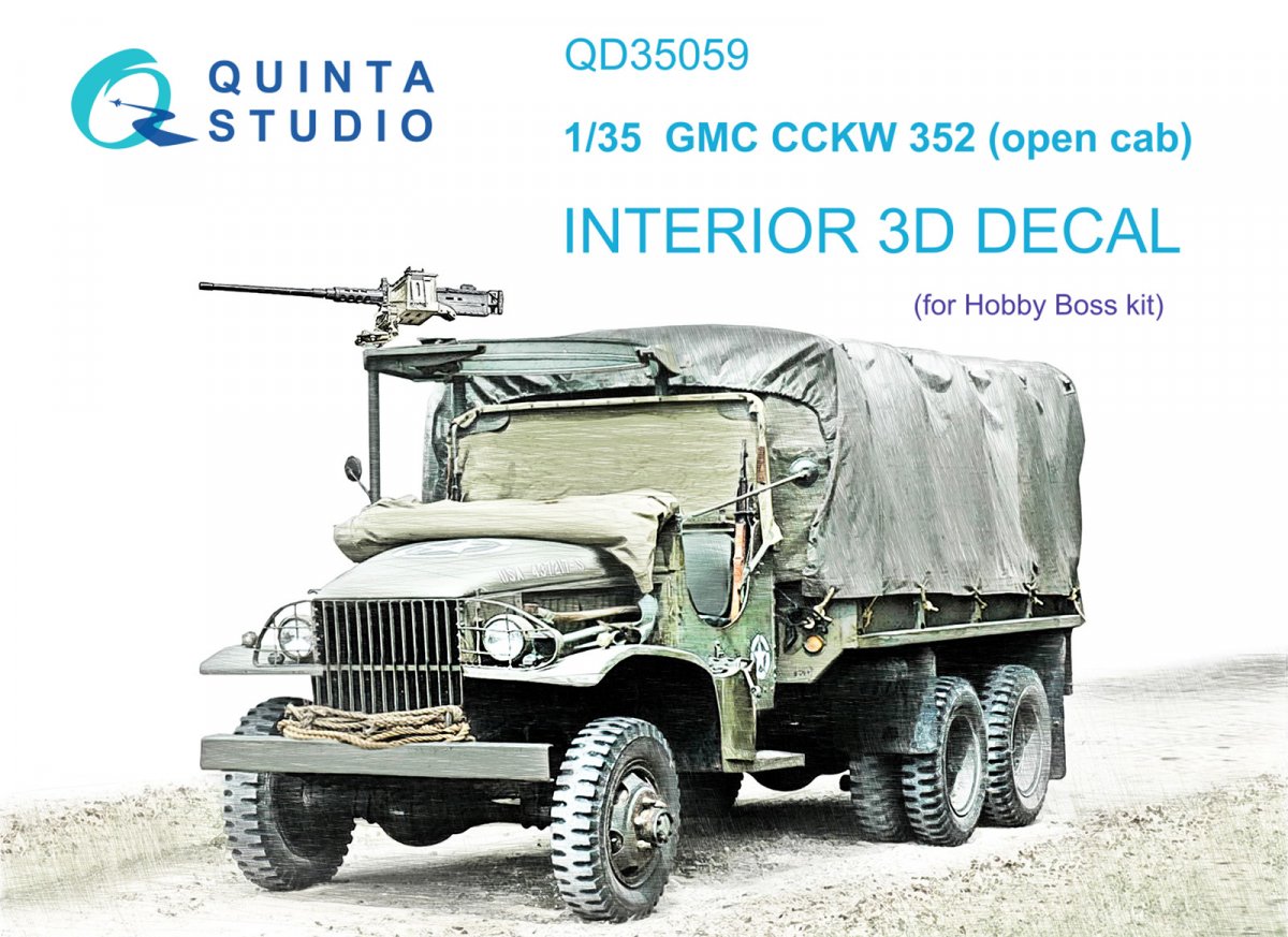 Quinta Studio QD35059 GMC CCKW 352 Cabine ouverte, intérieur imprimé en 3D et coloré sur papier décalcomanie (HobbyBoss) 1/35