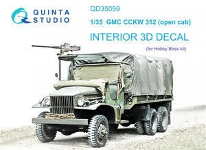 Quinta Studio QD35059 GMC CCKW 352 Cabine ouverte, intérieur imprimé en 3D et coloré sur papier décalcomanie (HobbyBoss) 1/35