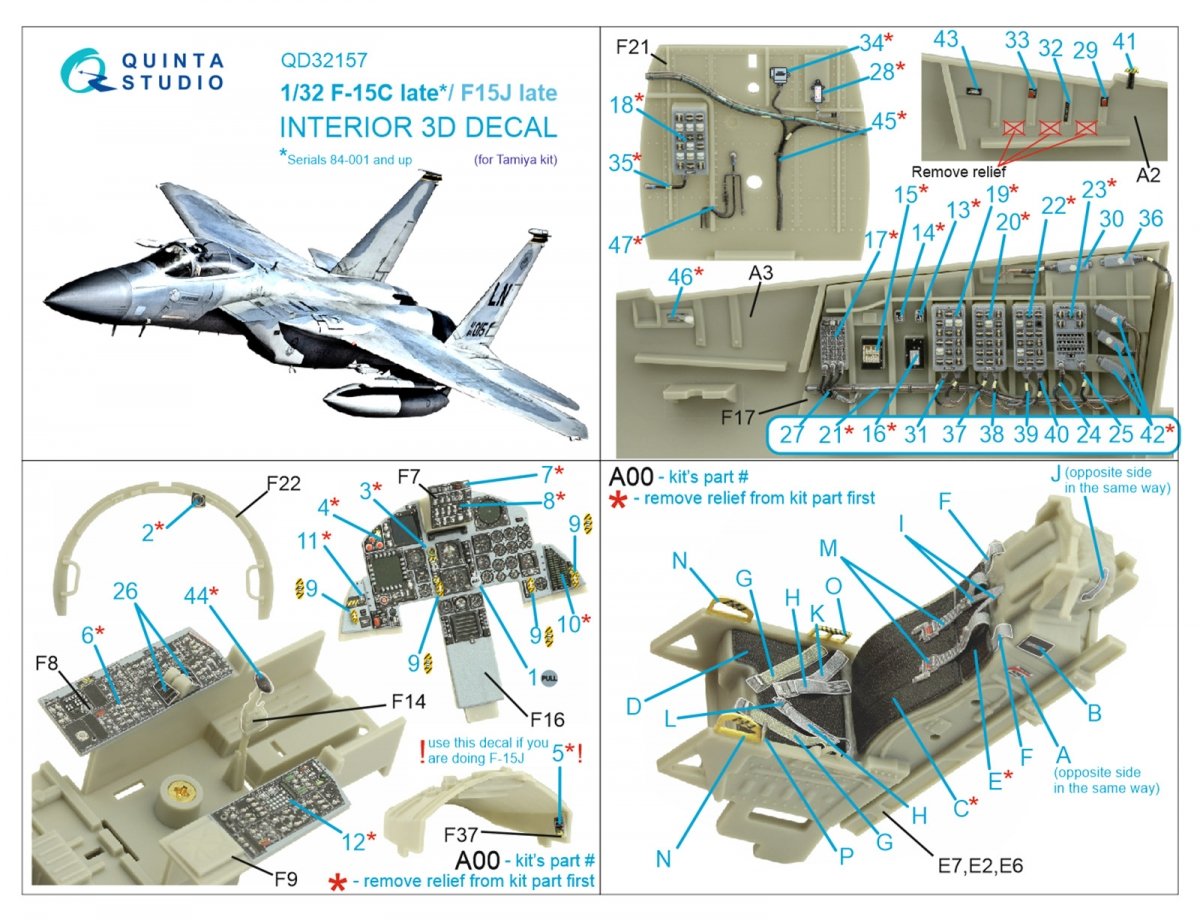 Quinta Studio QD32157 F-15C Late/F-15J late 3D-Printed &amp;amp; coloured Interior on decal paper (Tamiya) 1/32 – zdjęcie 7