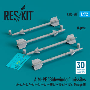 Missiles AIM-9E « Sidewinder » RESKIT RS72-0479 (4 pièces) (Impression 3D) 1/72