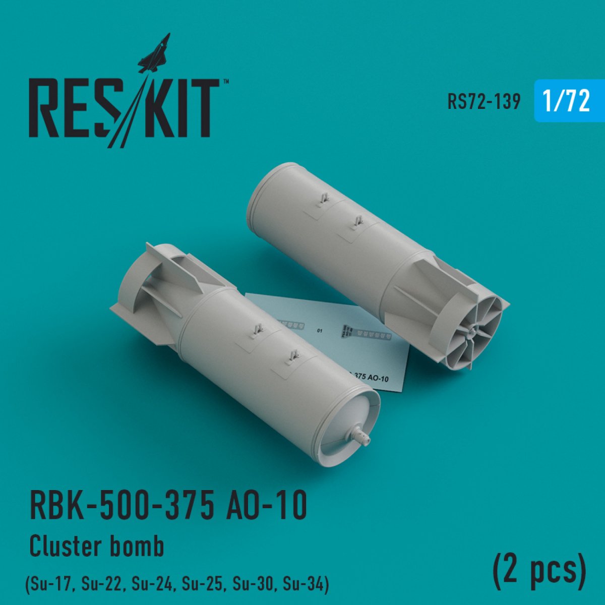 RESKIT RS72-0139 RBK-500-375 BO-10 BOMBES À SECONDES (2 PIÈCES) 1/72