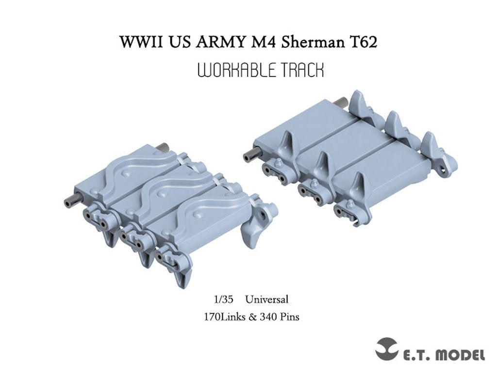 Maquette ET Model P35-089 WWII US ARMY M4 Sherman T62 Chenille fonctionnelle (Impression 3D) 1/35