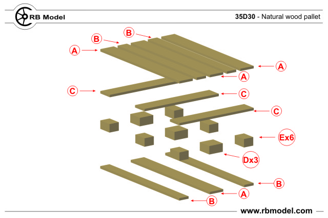 Kit de montage à monter soi-même RB Model 35D30 (4 palettes en bois naturel) à l&amp;#39;échelle 1/35 – image 6