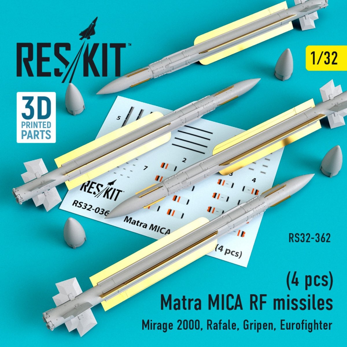 RESKIT RS32-0362 MATRA MICA MISSILES RF (4PCS) 1/32
