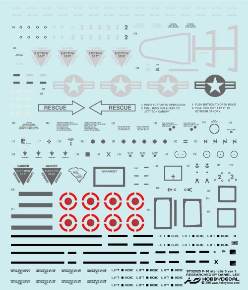 HobbyDecal ST32025V1 Pochoirs F-16 3 ver 1 1/32 pour kit Academy