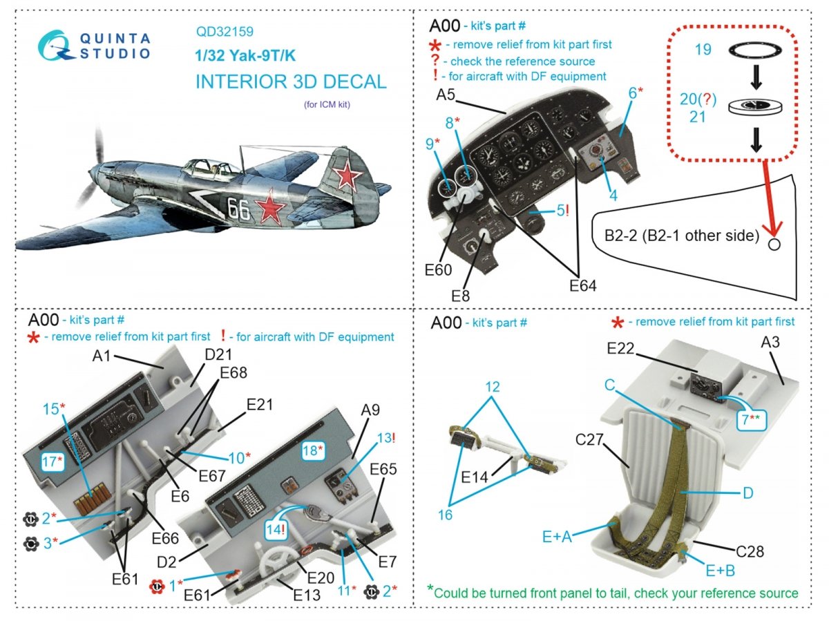 Intérieur imprimé en 3D et coloré sur papier décalcomanie (ICM) pour le Yak-9 T/K de Quinta Studio QD32159, échelle 1/32  – image 11