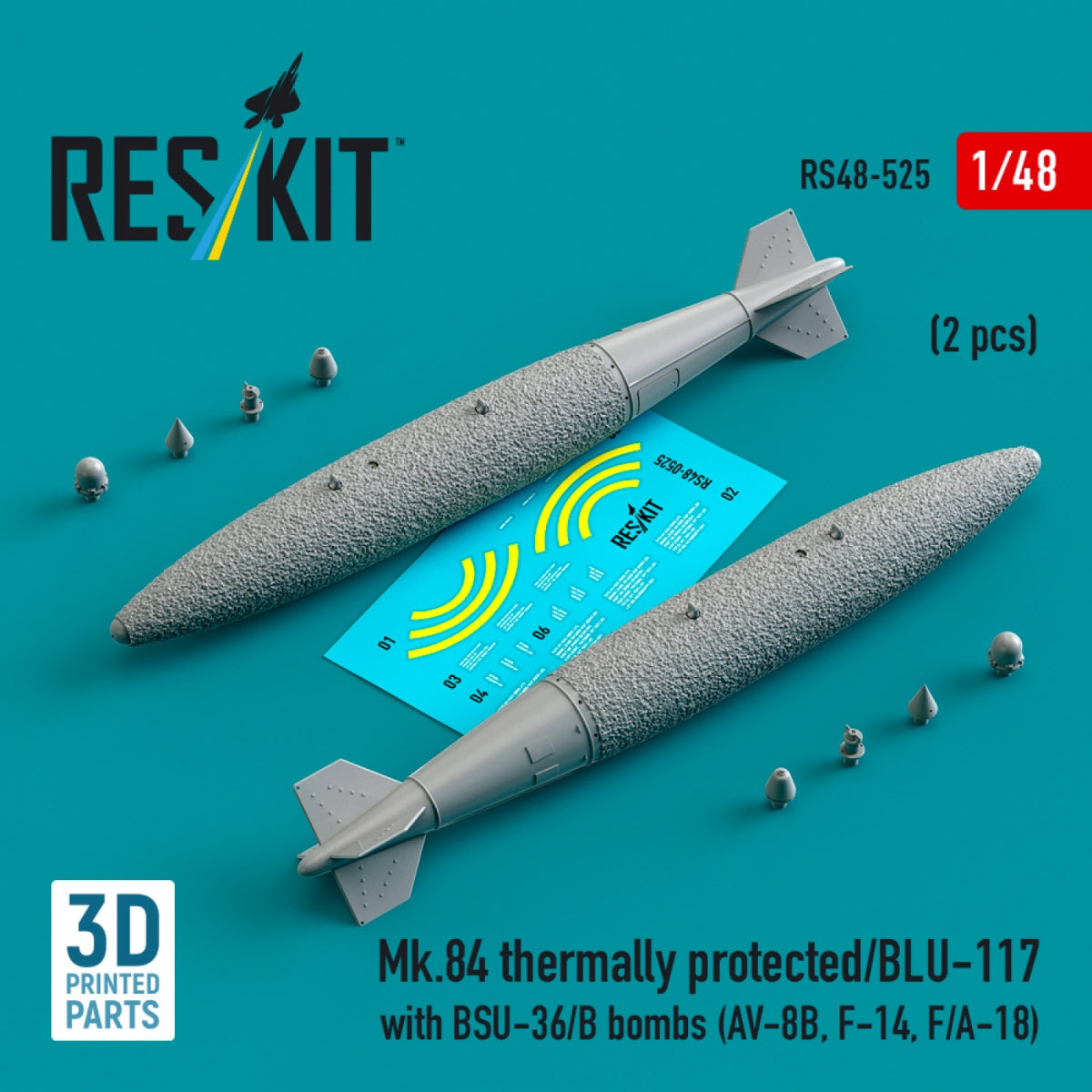 RESKIT RS48-0525 Mk.84 à protection thermique/BLU-117 avec bombes BSU-36/B (2 pièces) (Impression 3D) 1/48