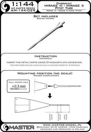 Maître AM-144-029 Dassalut Mirage III, Mirage 5 - Tube de Pitot 1/144 – immagine 3