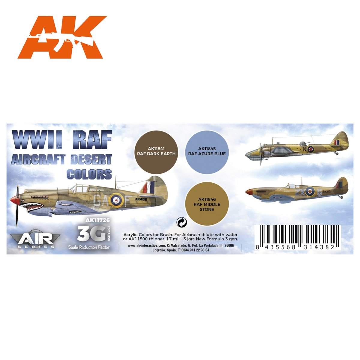 AK Interactive AK11726 Avions de la RAF de la Seconde Guerre mondiale, couleurs désertiques, 3 x 17 ml – image 2