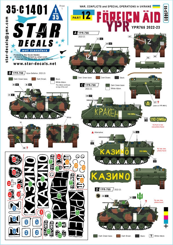 Star Decals 35-C1401 Guerre en Ukraine n° 12 Aide étrangère à l&amp;#39;Ukraine 2022-2023. YPR-765 1/35
