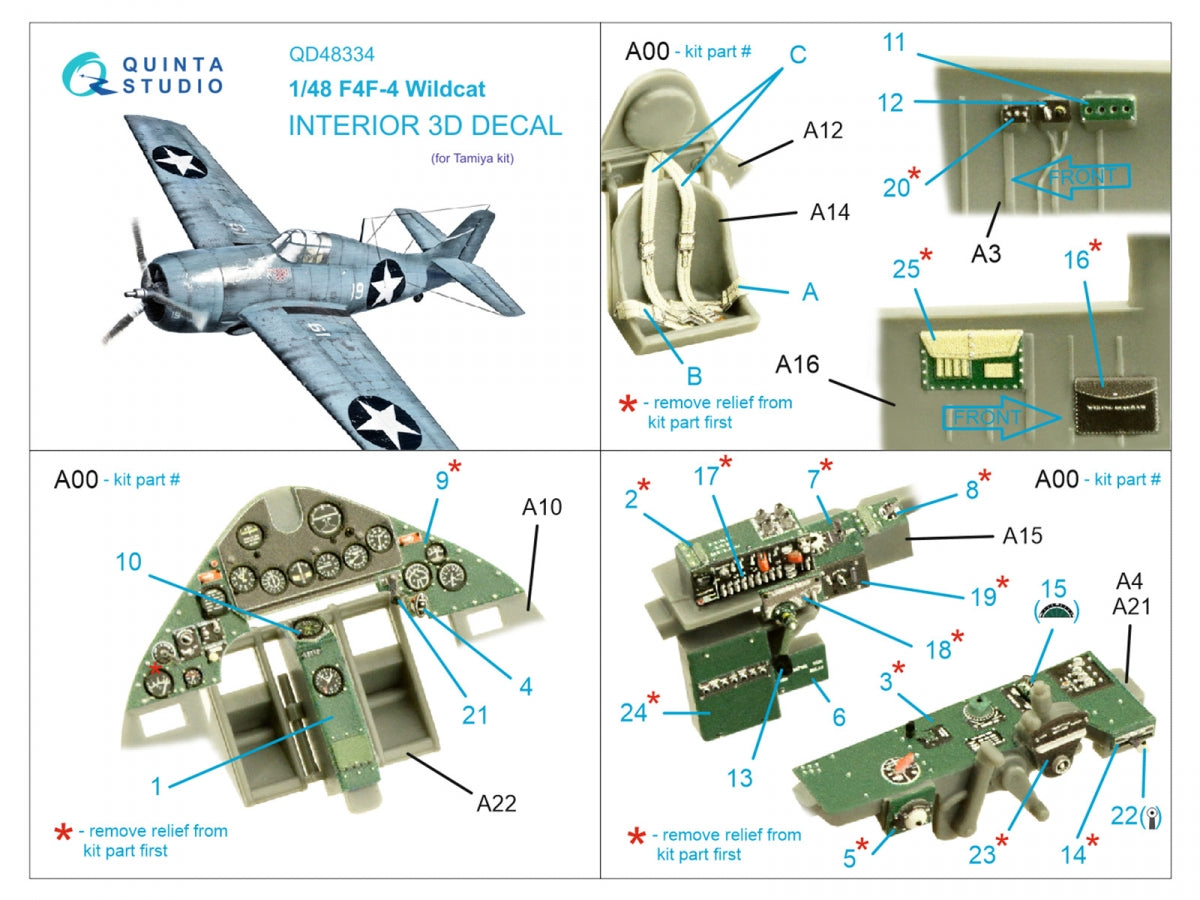 Intérieur imprimé en 3D et coloré sur papier décalcomanie Quinta Studio QD48334 F4F-4 Wildcat (Tamiya) 1/48 – immagine 2