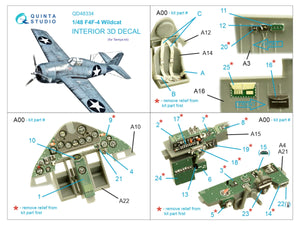 Intérieur imprimé en 3D et coloré sur papier décalcomanie Quinta Studio QD48334 F4F-4 Wildcat (Tamiya) 1/48 – immagine 2