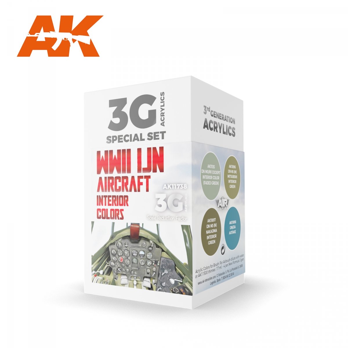 AK Interactive AK11738 Couleurs intérieures d&amp;#39;avions de la Marine impériale japonaise de la Seconde Guerre mondiale 4x17 ml