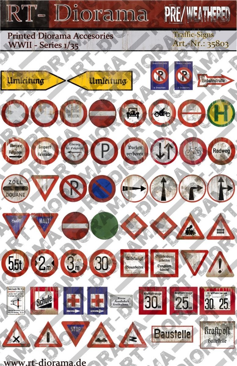 Accessoires imprimés RT-Diorama 35803 : Panneaux de signalisation routière 1/35