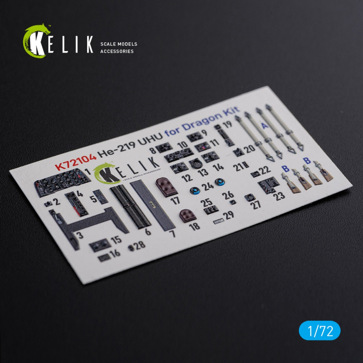 Décalcomanies 3D intérieures KELIK K72104 HE-219 UHU pour maquette Dragon au 1/72