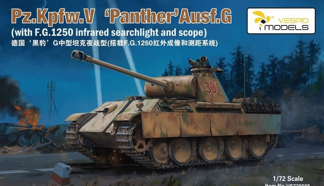 Maquette Vespid Models VS720008 Pz.Kpfw.V « Panther » Ausf.G (avec projecteur infrarouge et lunette FG1250) au 1/72
