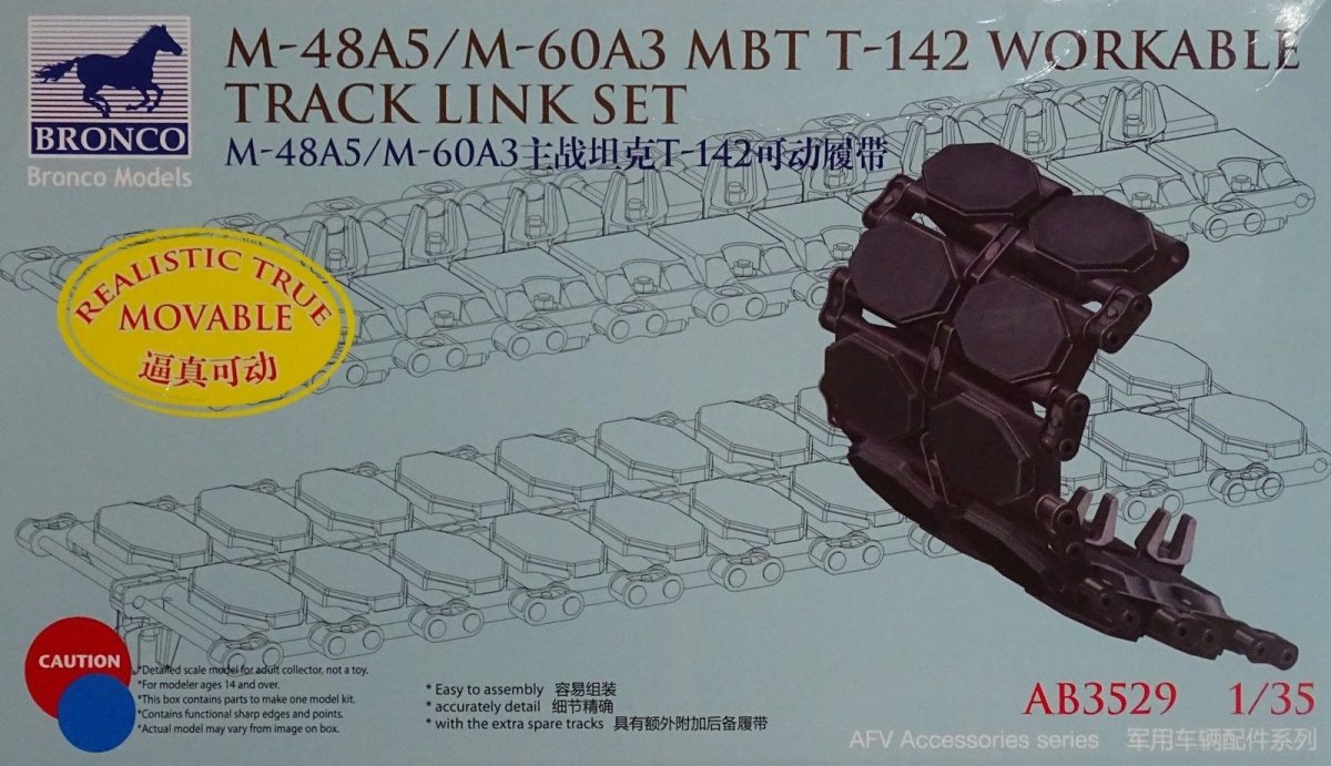 Bronco AB3529 M-48A5/M-60A3 MBT T-142 Kit de chenilles fonctionnelles 1/35