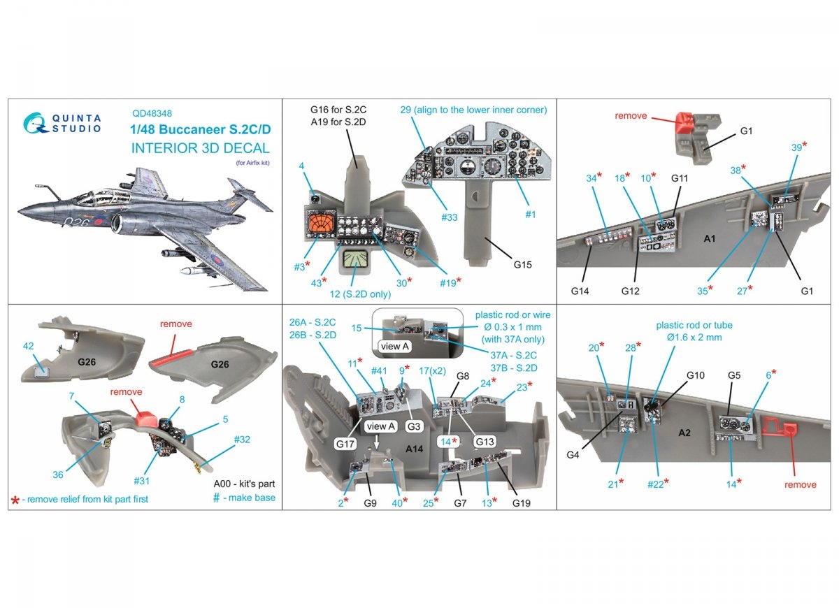 Intérieur imprimé en 3D et coloré sur papier décalcomanie Quinta Studio QD48348 Buccaneer S.2C/D (Airfix) 1/48 – image 2