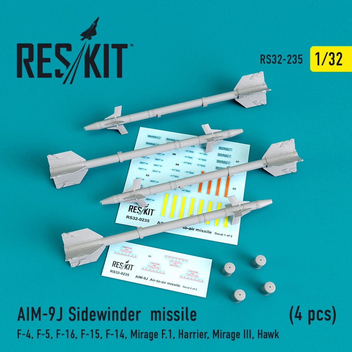 RESKIT RS32-0235 MISSILES AIM-9J SIDEWINDER (4 PIÈCES) 1/32