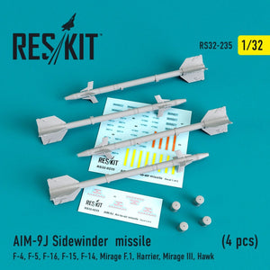 RESKIT RS32-0235 MISSILES AIM-9J SIDEWINDER (4 PIÈCES) 1/32