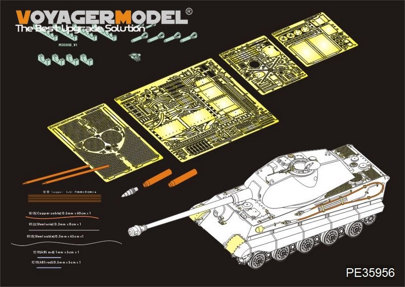 Maquette Voyager PE35956 Char King Tiger allemand de la Seconde Guerre mondiale (tourelle Porsche) pour MENG TS-037 au 1/35