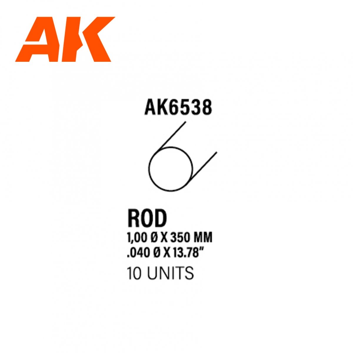 AK Interactive AK6538 TIGE 1,00 DIAMÈTRE X 350MM – TIGE EN STYRÈNE – (10 UNITÉS)