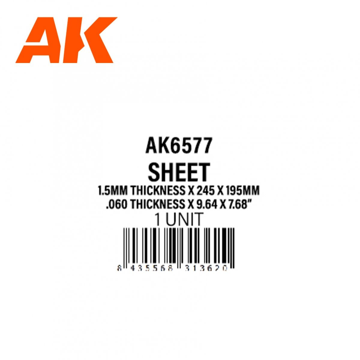 AK Interactive AK6577 1,5 MM D&amp;#39;ÉPAISSEUR X 245 X 195 MM – FEUILLE DE STYRÈNE – (1 UNITÉ) – Bild 2