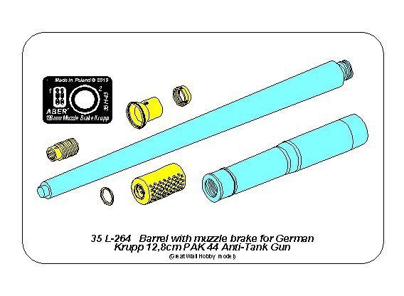 Canon Aber 35L-264 avec frein de bouche pour canon antichar allemand Krupp 12,8 cm PAK 44 (Grande Muraille) à l&amp;#39;échelle 1/35 – immagine 3