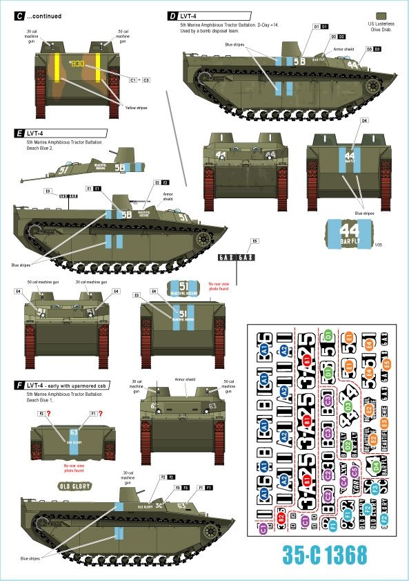 Star Decals 35-C1368 GUERRES DU PACIFIQUE AMÉRICAINES - IWO JIMA USMC LVT-4 Amtracks 1/35 – image 2