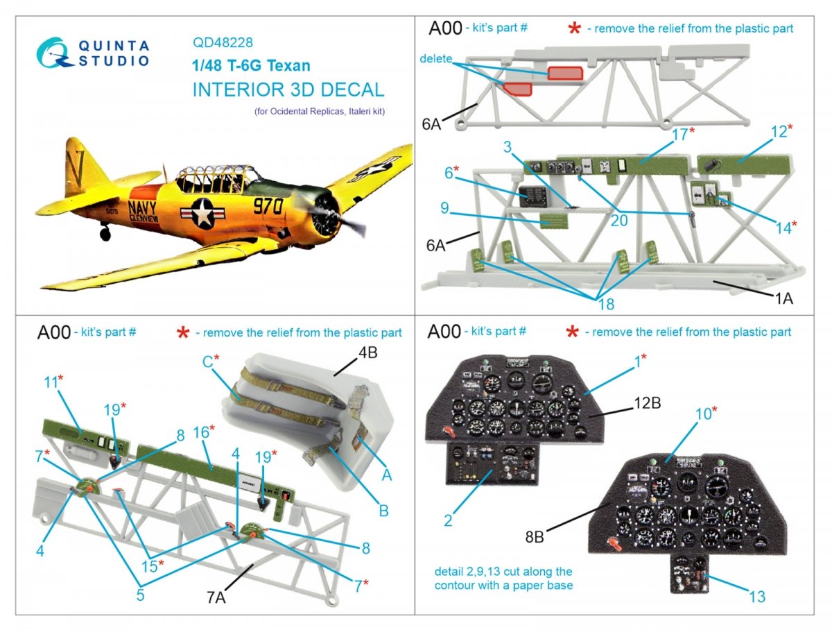 Intérieur imprimé en 3D et coloré sur papier décalcomanie Quinta Studio QD48228 T-6G (Italeri) 1/48 – image 2