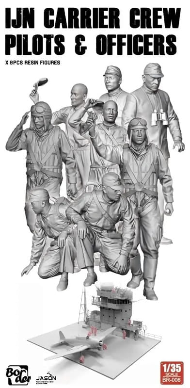 Border Model BR-006 IJN Carrier Crew Pilots &amp;amp; Officers x 8 figurines en résine 1/35