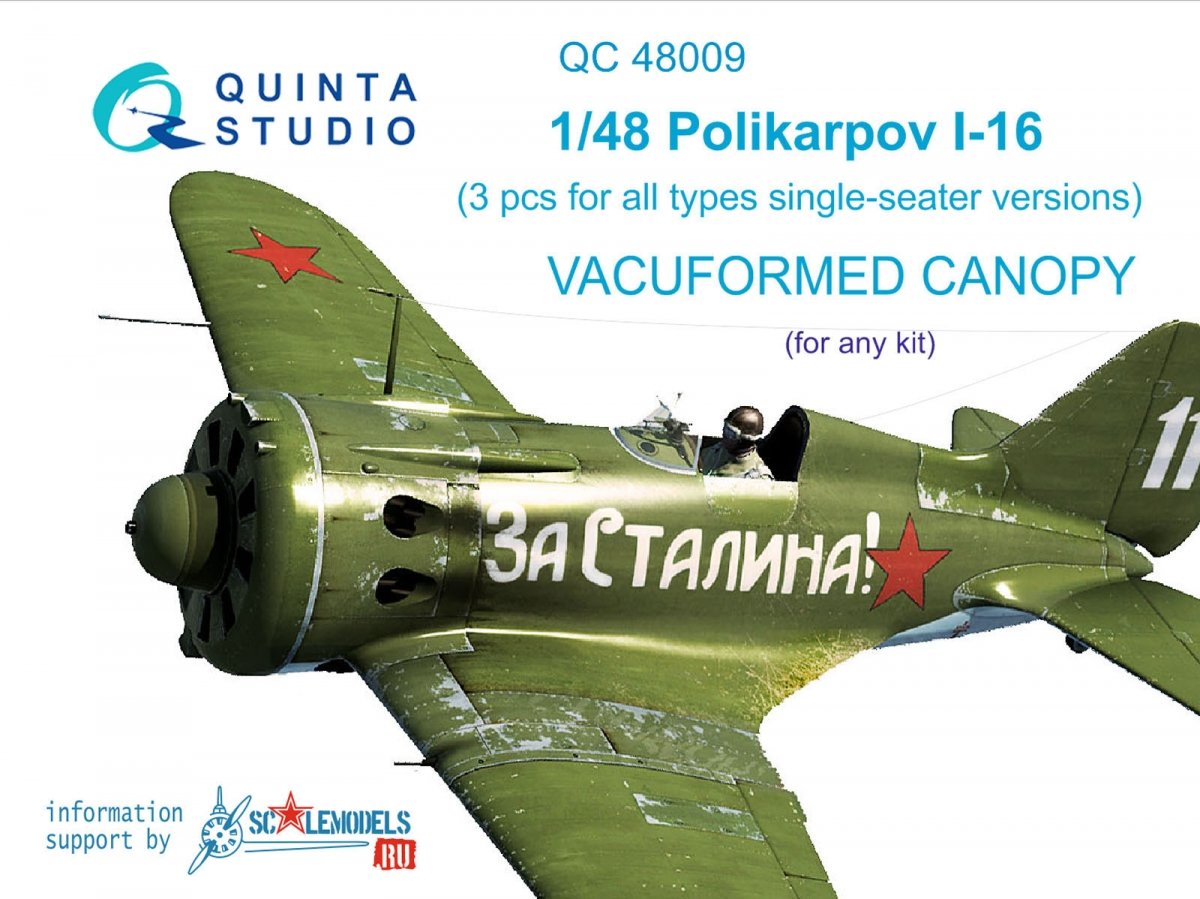 Quinta Studio QC48009 I-16 verrière transparente thermoformée, 3 pièces (pour tous les kits) 1/48