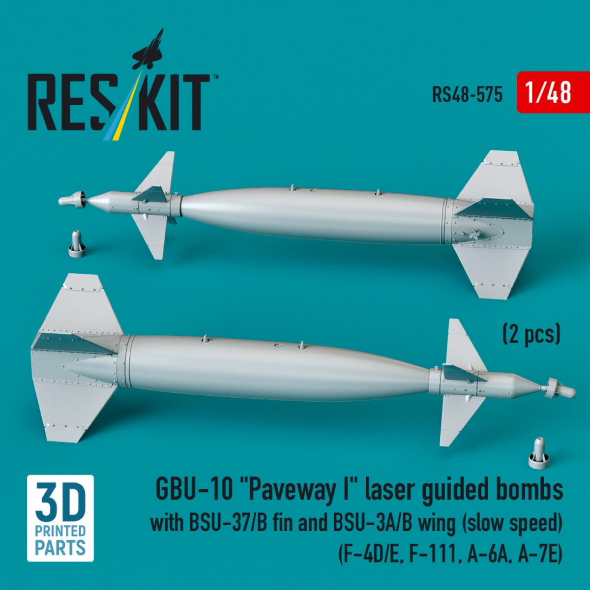RESKIT RS48-0575 GBU-10 "Paveway I" laser guided bombs with BSU-37/B fin and BSU-3A/B wing (slow speed) (2 pcs) (3D Printed) 1/48