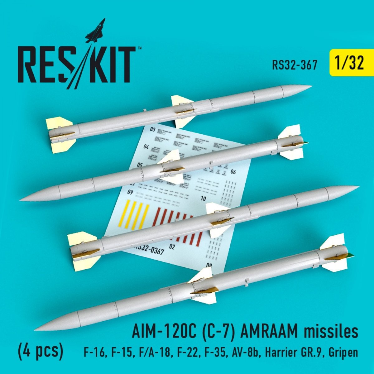 RESKIT RS32-0367 AIM-120C (C-7) MISSILES AMRAAM (4 PIÈCES) 1/32