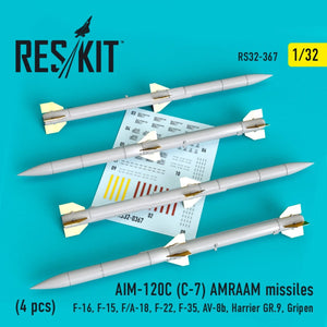 RESKIT RS32-0367 AIM-120C (C-7) MISSILES AMRAAM (4 PIÈCES) 1/32