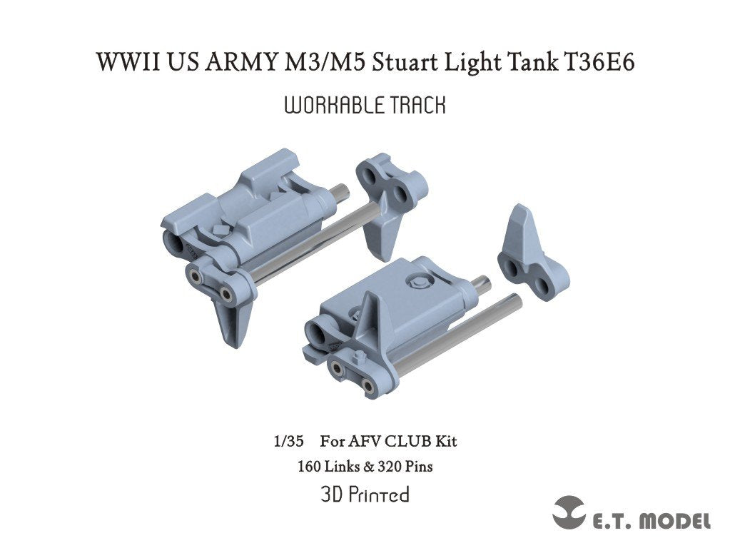 Maquette ET Model P35-039 Char léger M3/M5 Stuart de l&amp;#39;armée américaine (Seconde Guerre mondiale), chenilles fonctionnelles T36E6 (impression 3D), échelle 1/35