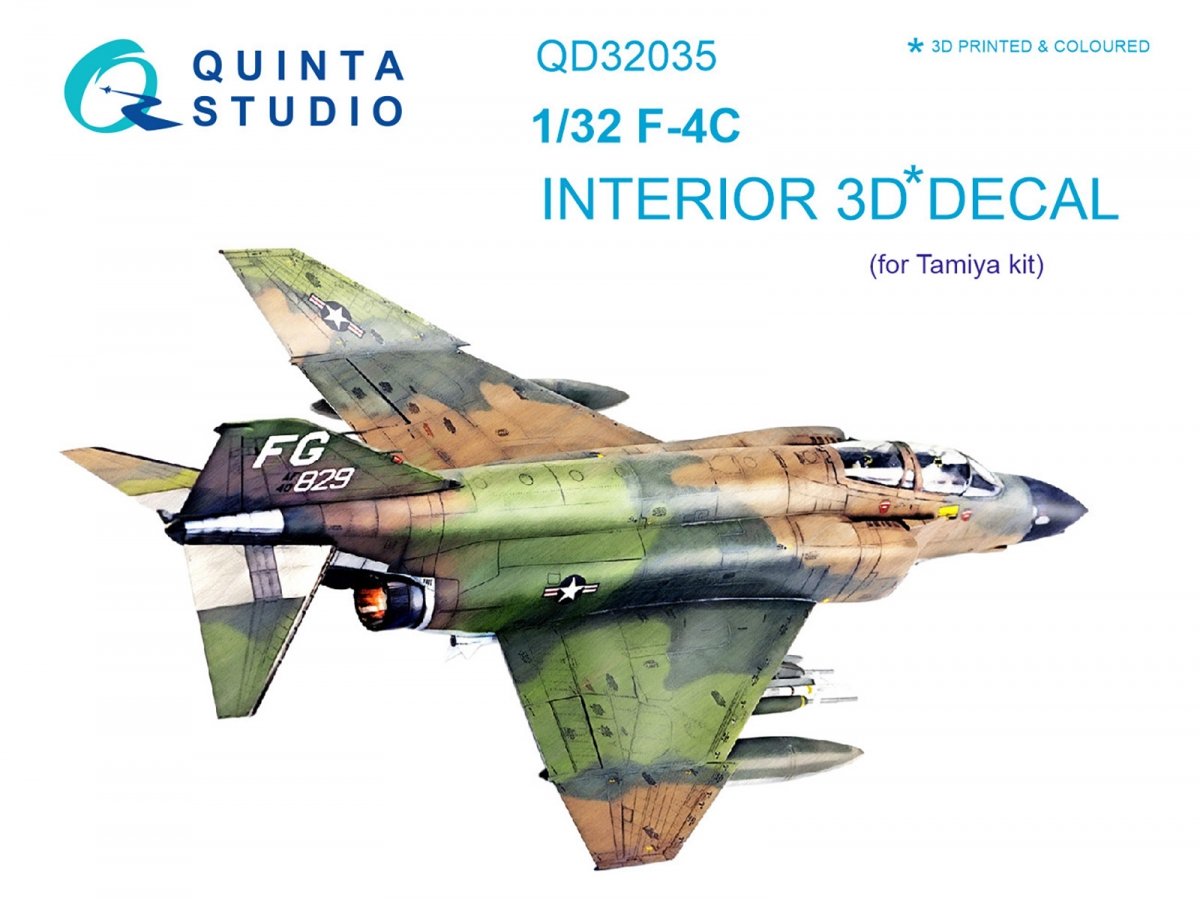 Intérieur imprimé en 3D et coloré sur papier décalcomanie Quinta Studio QD32035 F-4C (pour maquette Tamiya) 1/32 