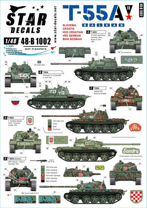 Star Decals 48-B1002 Chars T-55A n° 2. Guerre des Balkans. Guerre dans les Balkans et en ex-Yougoslavie, échelle 1/48
