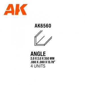 AK Interactive AK6560 ANGLE 2.0 X 2.0 X 350MM – ANGLE EN STYRÈNE – (4 UNITÉS)