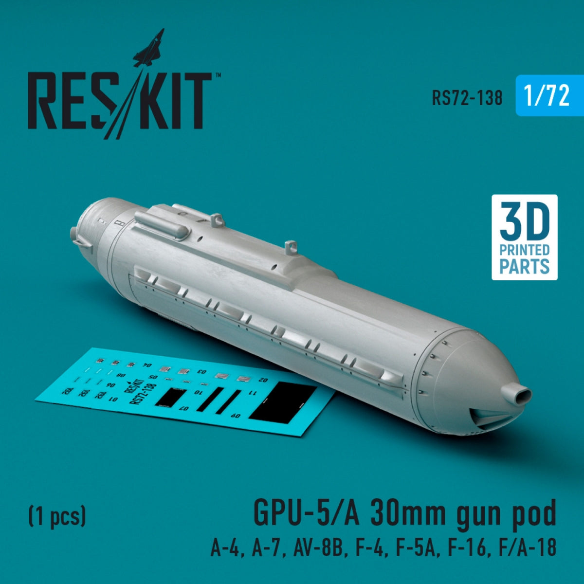 RESKIT RS72-0138 GPU-5/A Nacelle de canon de 30 mm (1 pièce) (Impression 3D) 1/72