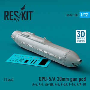 RESKIT RS72-0138 GPU-5/A Nacelle de canon de 30 mm (1 pièce) (Impression 3D) 1/72