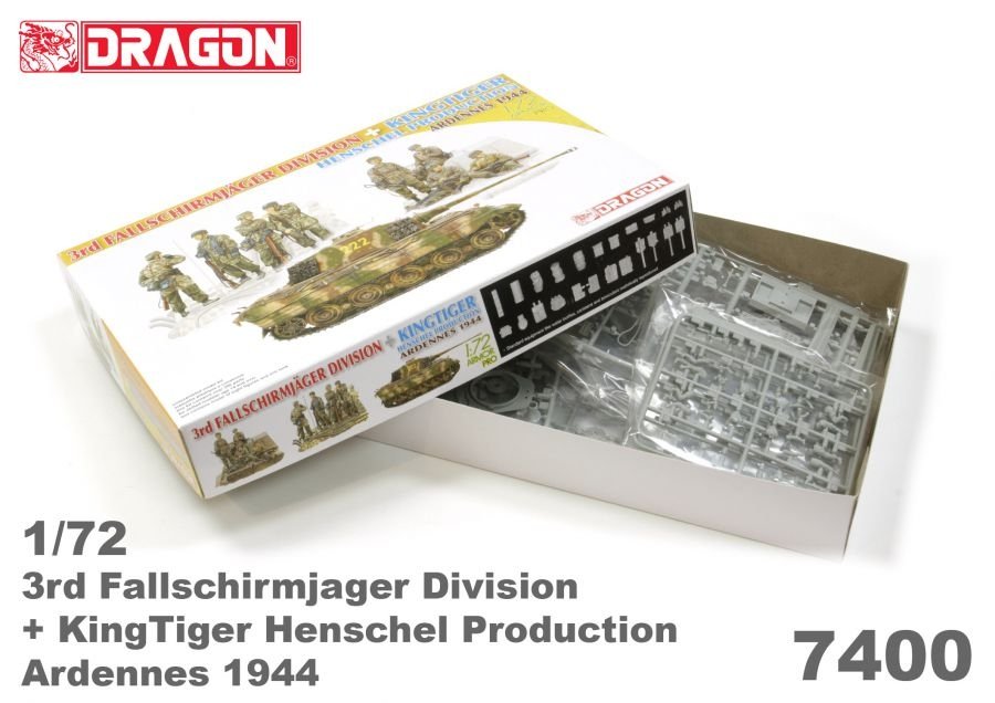 Dragon 7400 3ème Division Fallschirmjager + KingTiger Henschel Production Ardennes 1944 1/72 