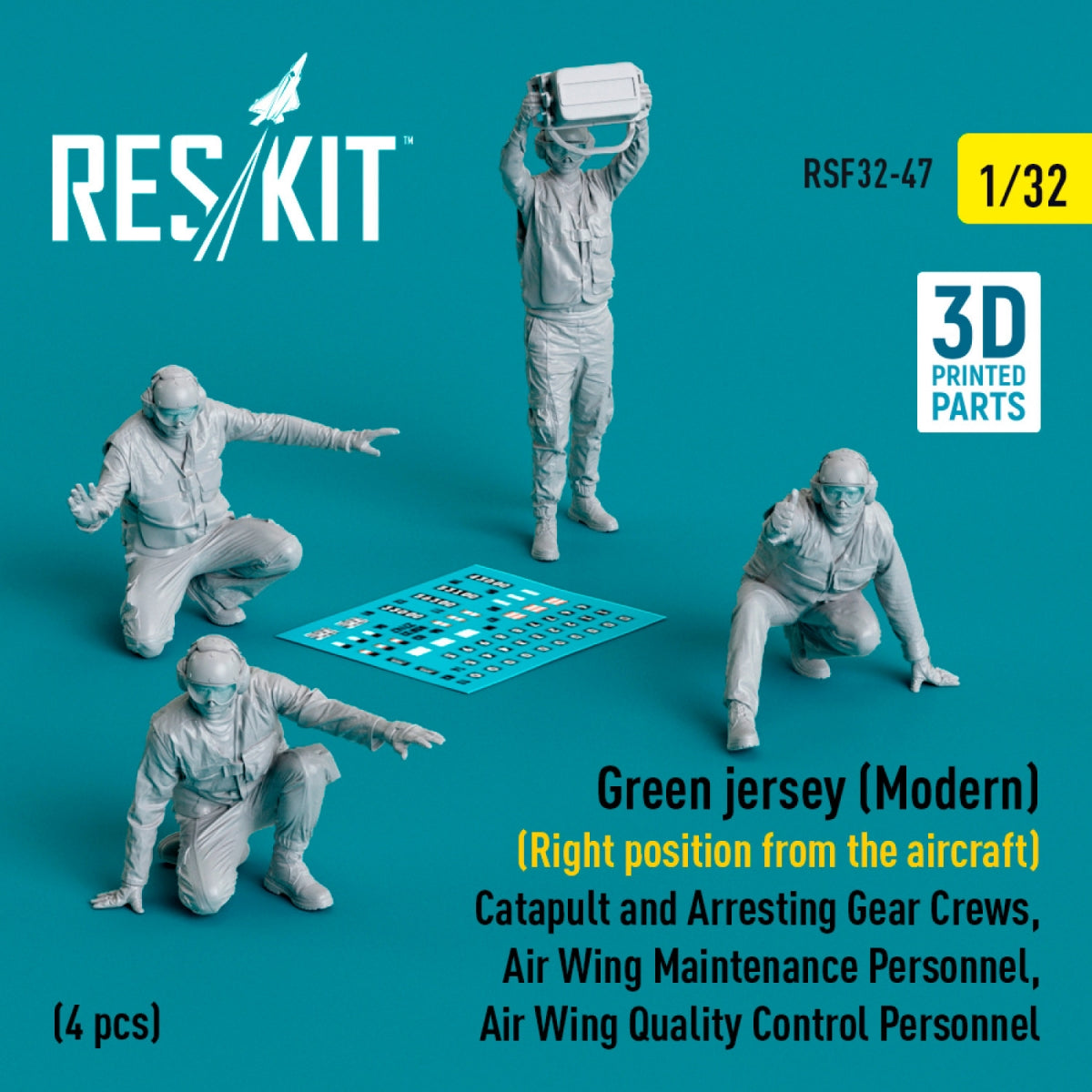 RESKIT RSF32-0047 Maillot vert (moderne) (position droite par rapport à l&amp;#39;avion) ​​Équipes de catapultage et de brin d&amp;#39;arrêt, personnel de maintenance de l&amp;#39;escadre aérienne, personnel de contrôle qualité de l&amp;#39;escadre aérienne (4 pièces) (Impression 3D) 1/32 – Bild 2