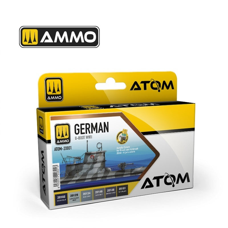 Munitions Mig Jimenez 20801 ATOM, couleurs de sous-marin allemand de la Seconde Guerre mondiale, lot de 6 x 20 ml