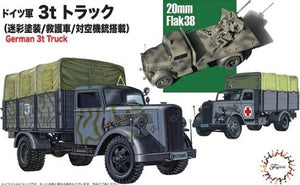 Fujimi 723211 Camion allemand de 3 tonnes (camouflage/ambulance médicale avec canon Flak 38 de 20 mm) 1/72