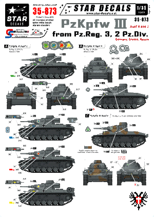 Star Decals 35-873 PzKpfw III du Pz.Reg.3, 2. Pz.Div. 1/35